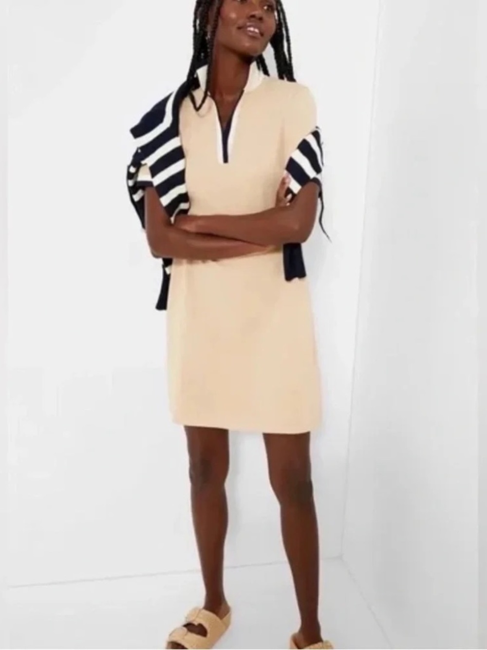 Tuckernuck Beige Mini Dress with Navy Trim